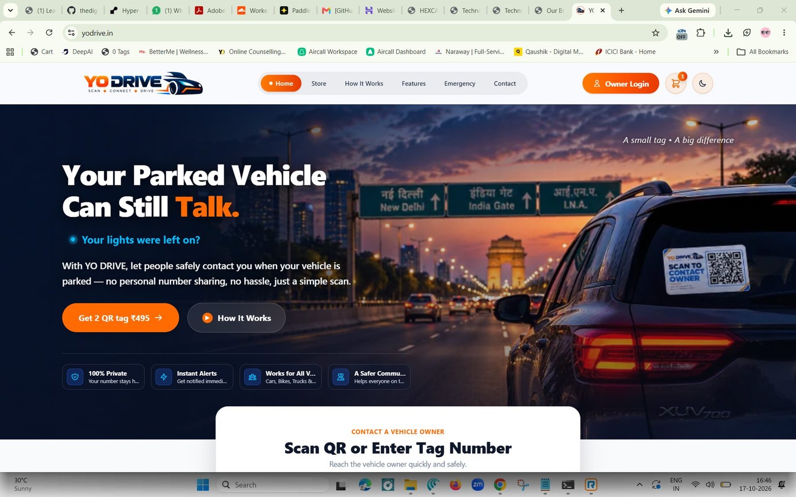 Yo Drive QR tag website homepage screenshot